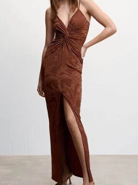 Mango brown floral print knot dress